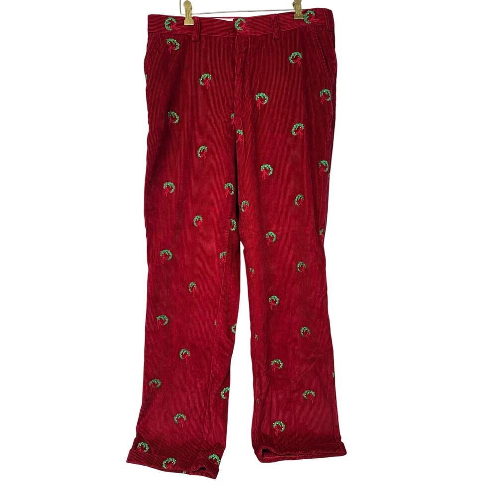 Orvis Vintage Corduroy Christmas Pants Slacks Men's Size 34 Red Green Wreaths